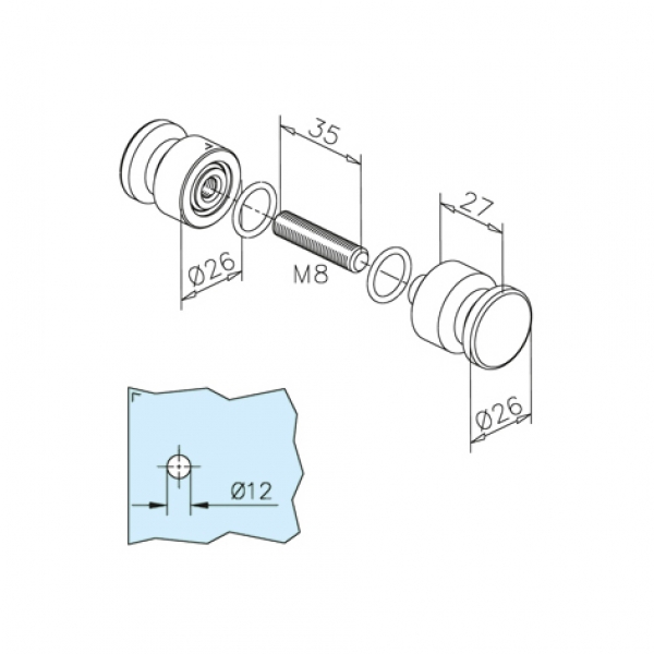 Glastür-Knopf, zweiseitig - Modell 2